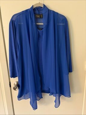 Chico's Royal Blue Travelers Sheer Draped Open-Front Top with matching shell